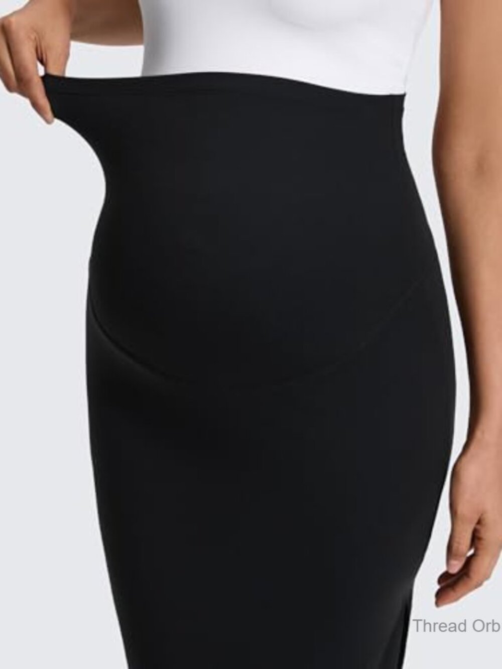 Maternity Side Split Midi Skirt - High Rise Over Belly Stretchy Pencil - Picture 5 of 5